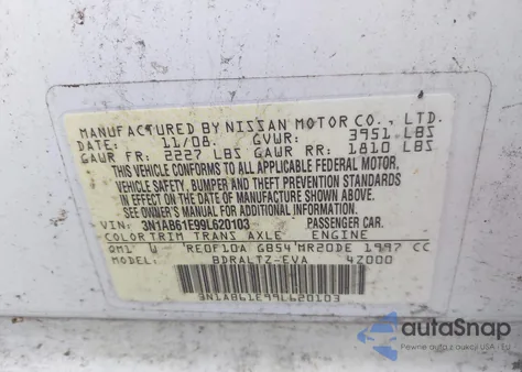 2009 Nissan Sentra 2.0S из США, поврежденный, VIN 3N1AB61E99L620103